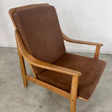 Ancien fauteuil scandinave design années 60 en hêtre massif vintage