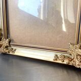 Antique wooden frame with metal gold colored details 28 cm x 22 cm convex glass