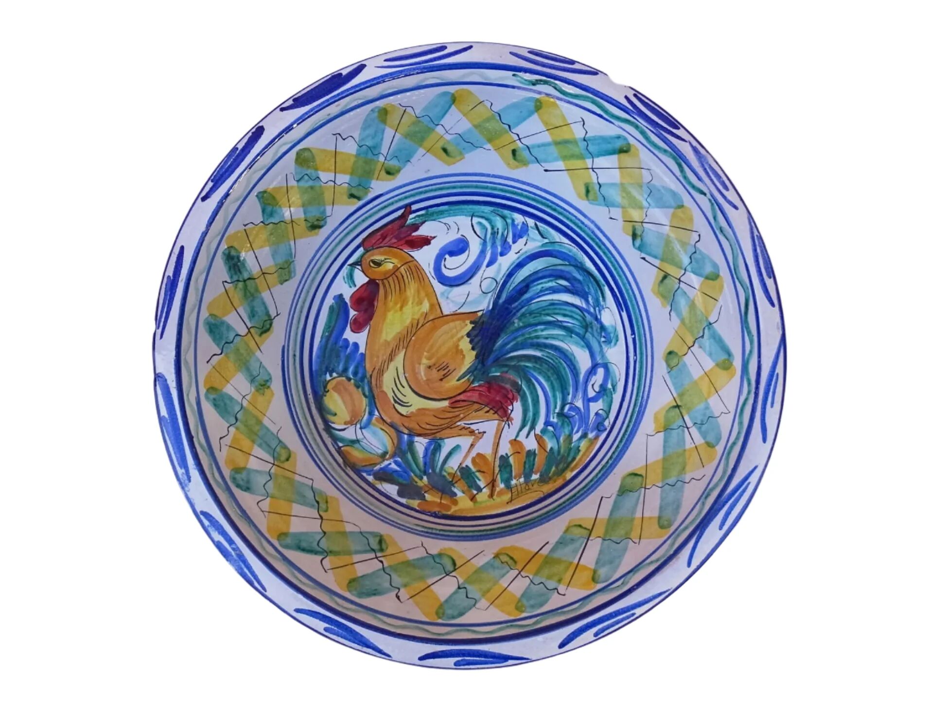 Grand lebrillo vintage en faïence espagnole Triana avec coq