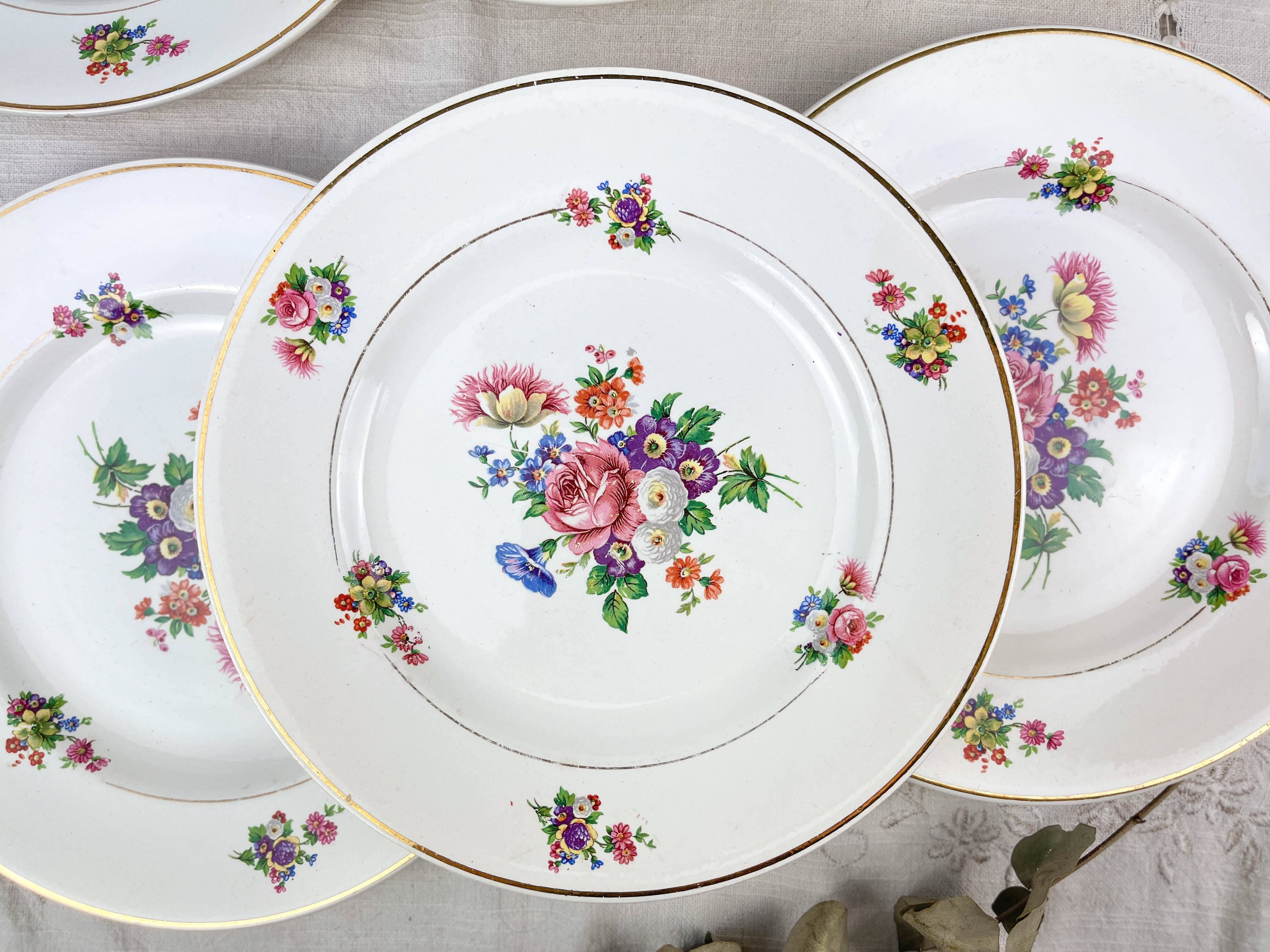 6 assiettes terre de fer salins modèle "anny" motif fleuris