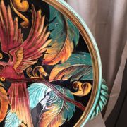 Fruit cup in vintage vallauris ceramic parrot foliage