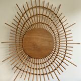 Mirror soleil in ratin 1970 french design 65x84cm
