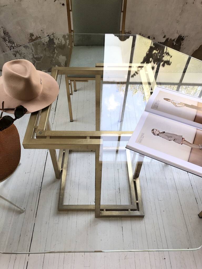 Octagonal table Italy 70 glass and brass