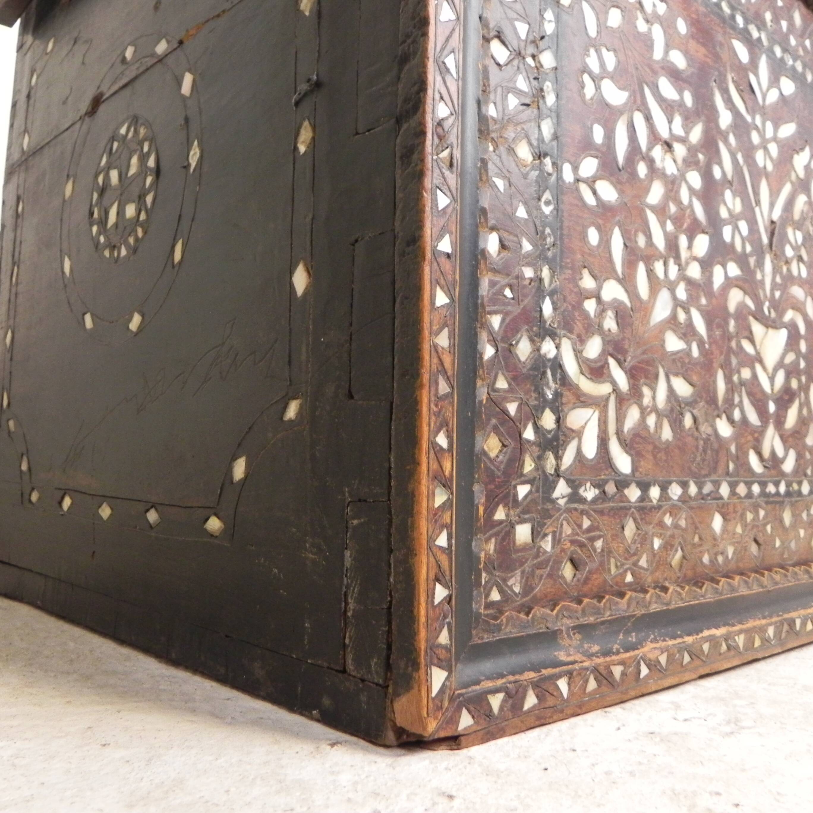 19th century Syrian wedding chest with mother of pearl inlay