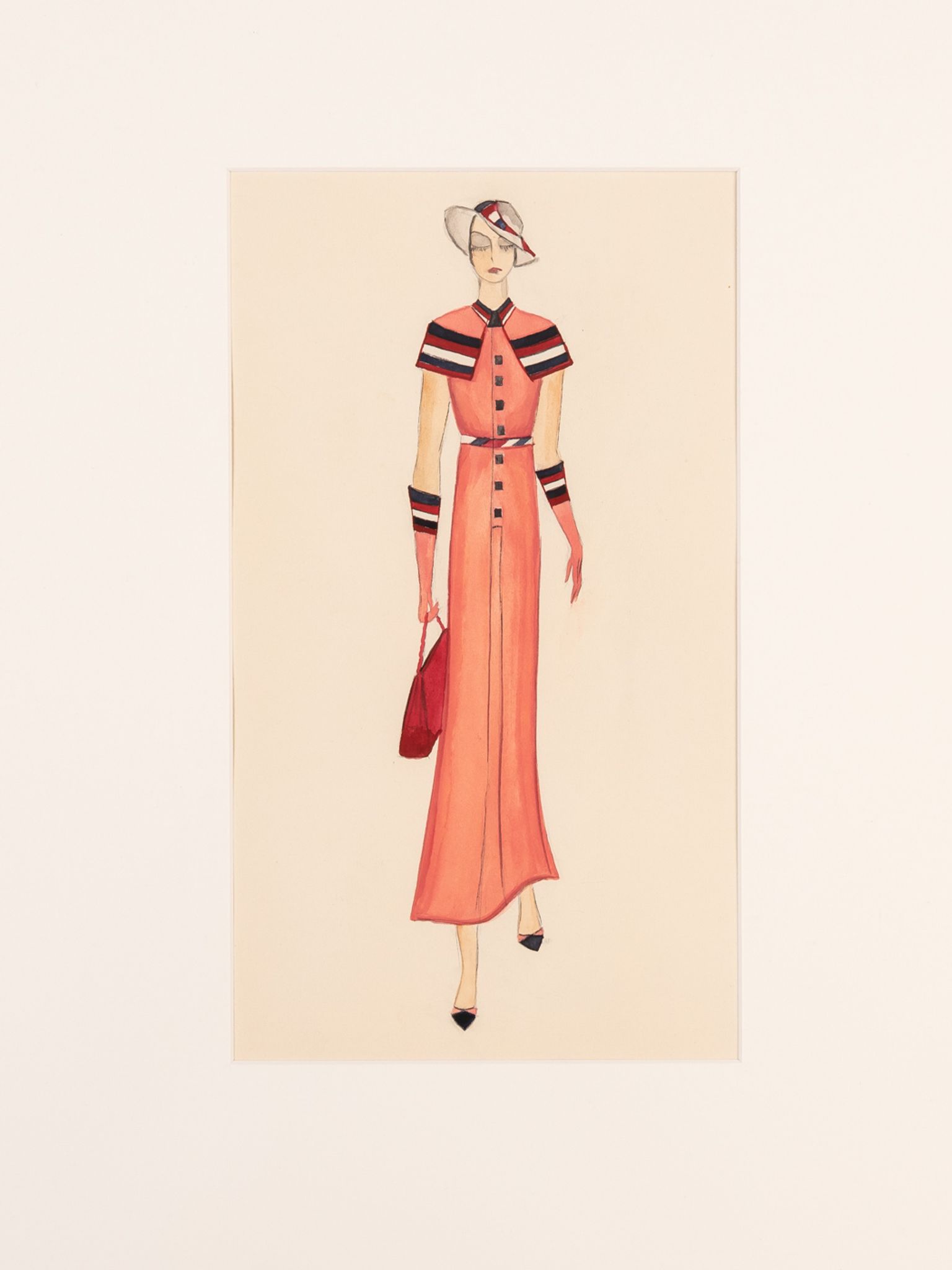 Art Déco Fashion Illustration V, Gouache on Paper, 123 x 58 cm