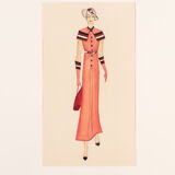 Art Déco Fashion Illustration V, Gouache on Paper, 123 x 58 cm