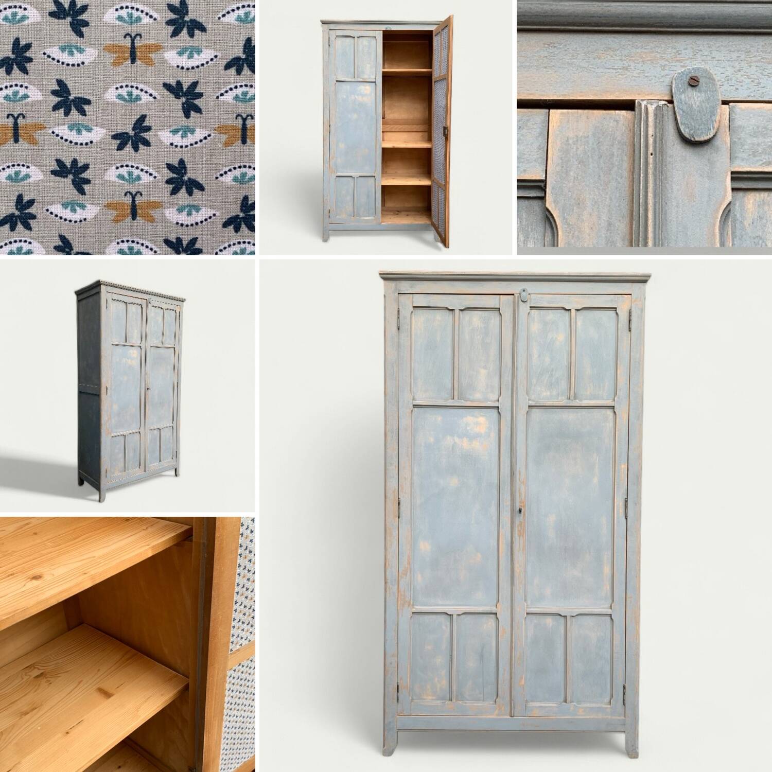 Armoire parisienne ancienne Luterma patine grise bleutée