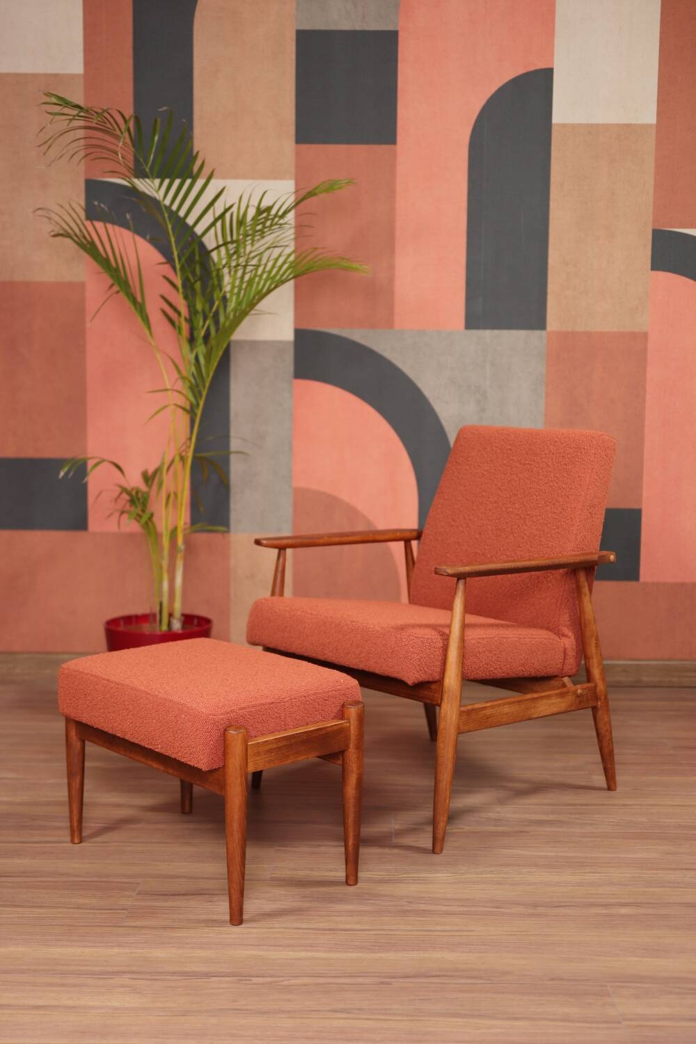 Fauteuil lounge et repose-pieds Vintage Terracota Boucle