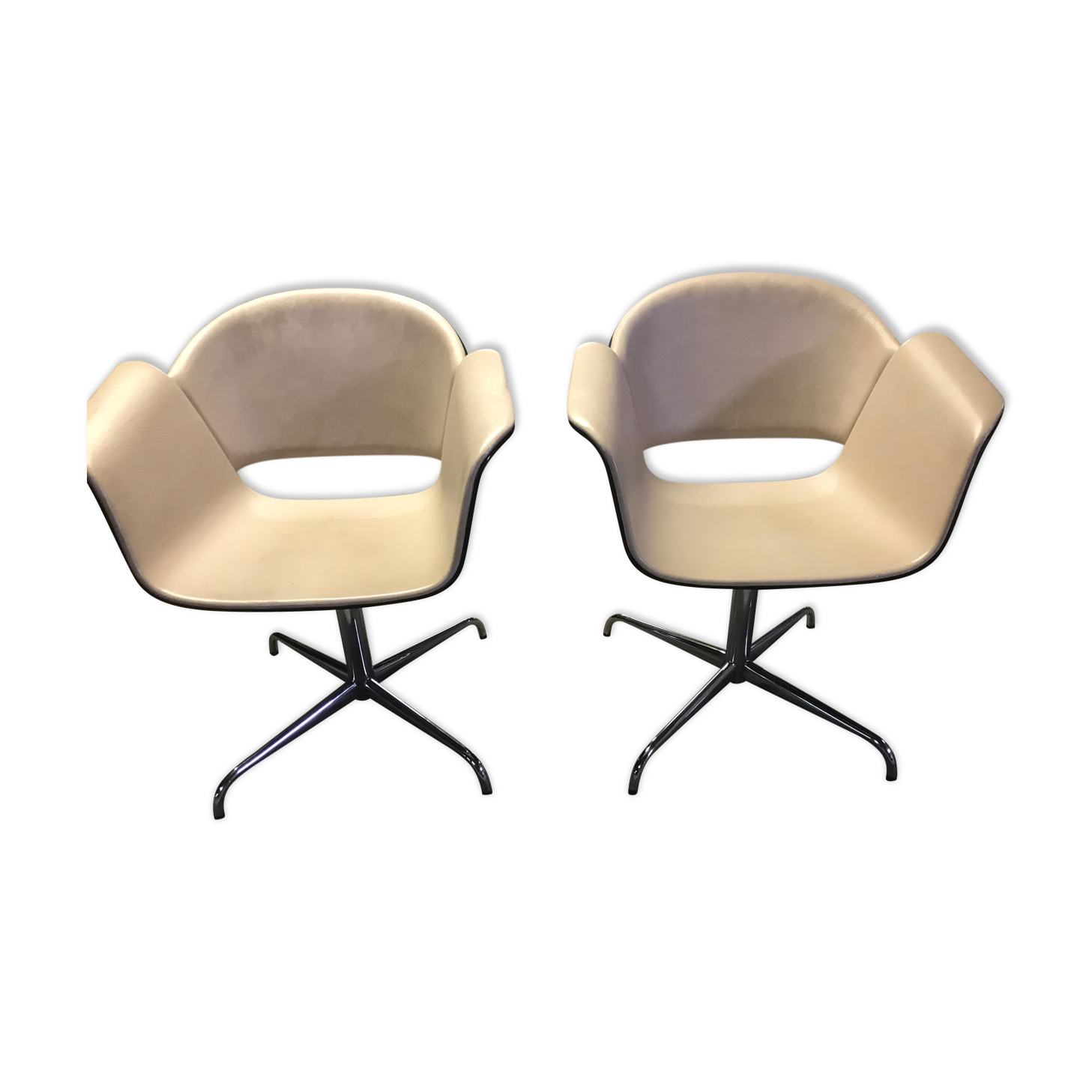 Pair of beige leather armchairs
