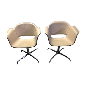 Pair of beige leather armchairs