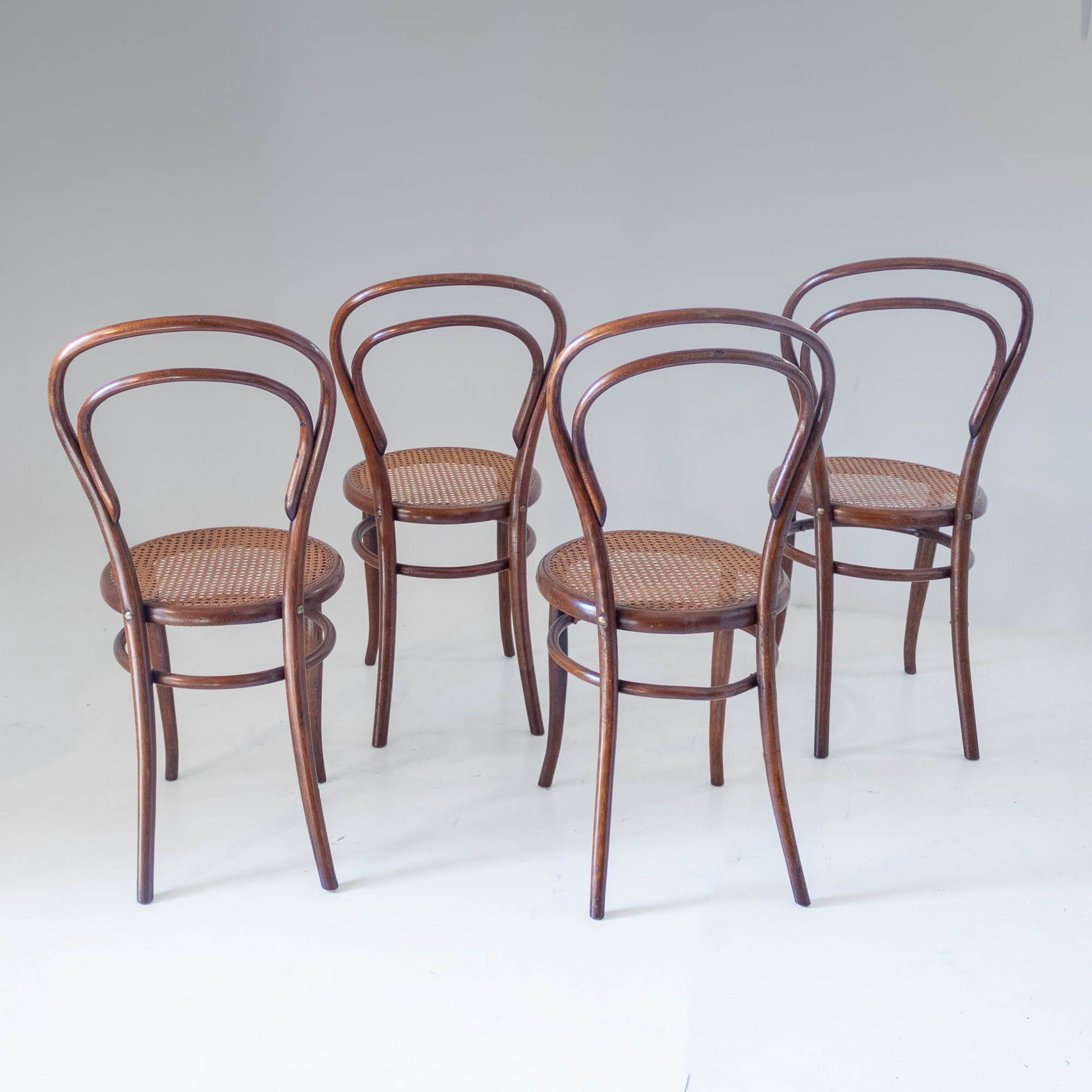1900s Set of Four Bentwood and Cane Dining Chairs by Josef Hoffmann, Labele