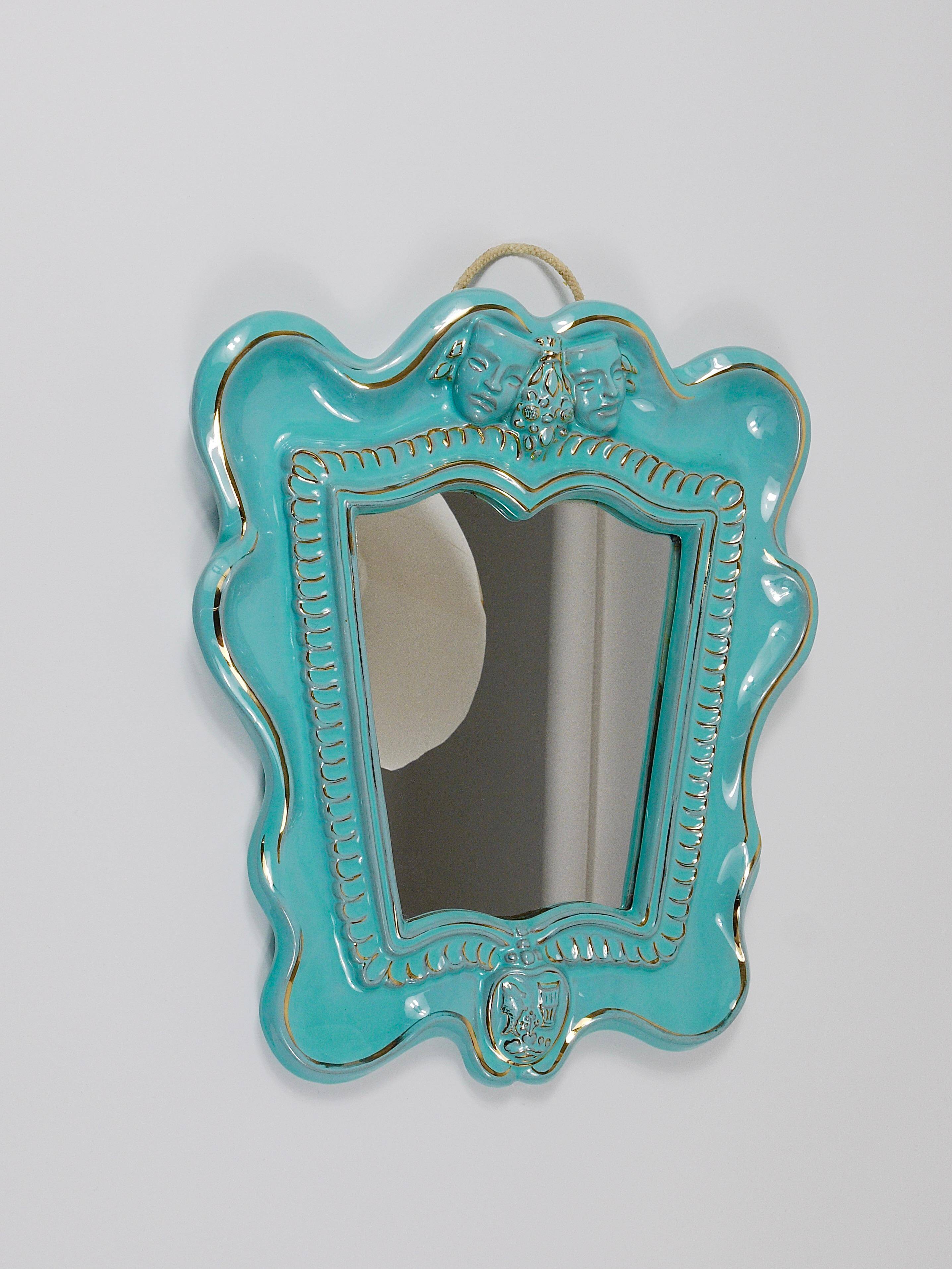 Art Deco wall mirror Theatre in terracotta by Gmundner Keramik, Austria, 1930s