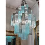 Green and Fumè “Tronchi”  Glass Chandelier