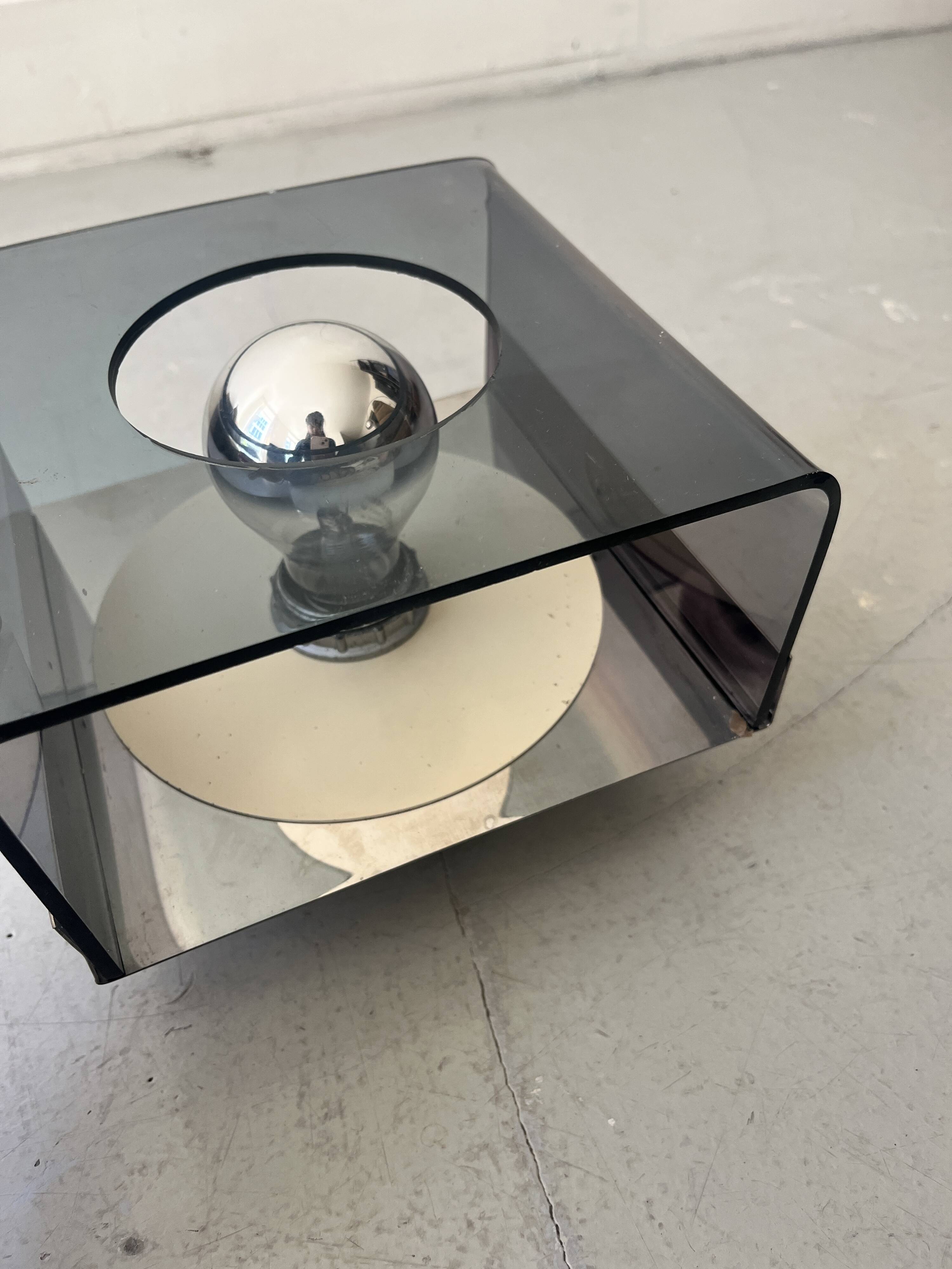 Wall lamp in chromed metal and plexiglass disco model by Jocelyne Trocmé, 1970