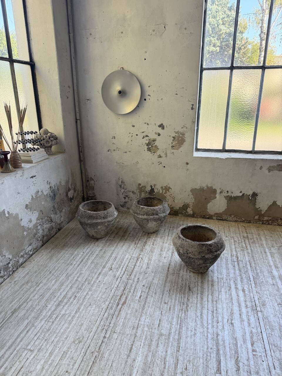 Trio of stone and cement planters, early 1900s