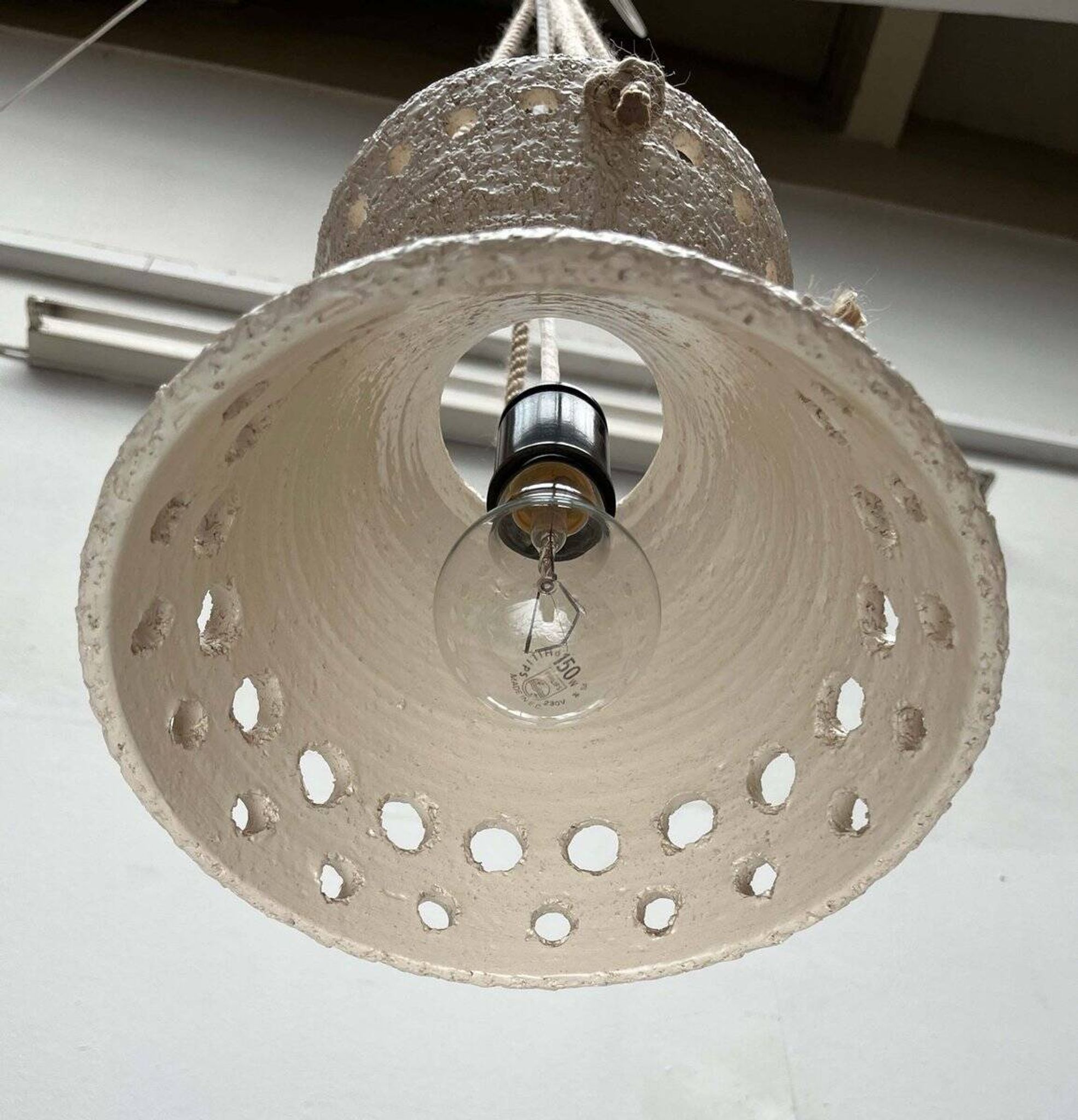 White ceramic pendant lamp in mid-century modern Danish style, 1960s.