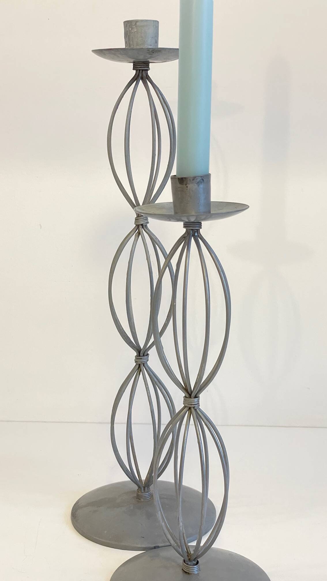 Geometric METAL CANDLE HOLDERS Patinated Gray