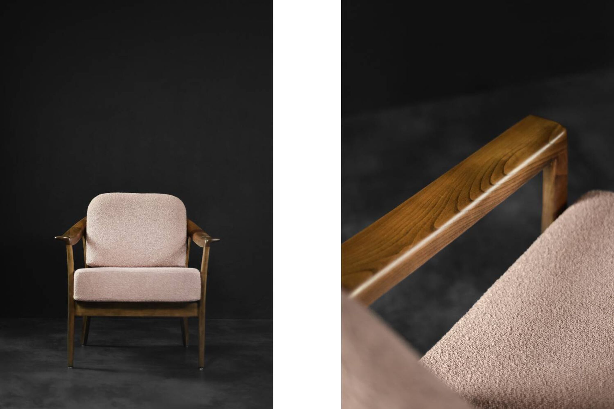 Pair of Mid-Century German Elegant Cherry Wood and Dusty Pink Fabric Armchairs