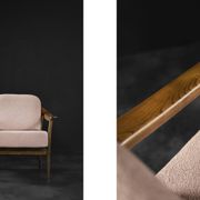 Pair of Mid-Century German Elegant Cherry Wood and Dusty Pink Fabric Armchairs
