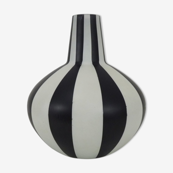 Vase design en verre sérigraphié noir et blanc année 80 90