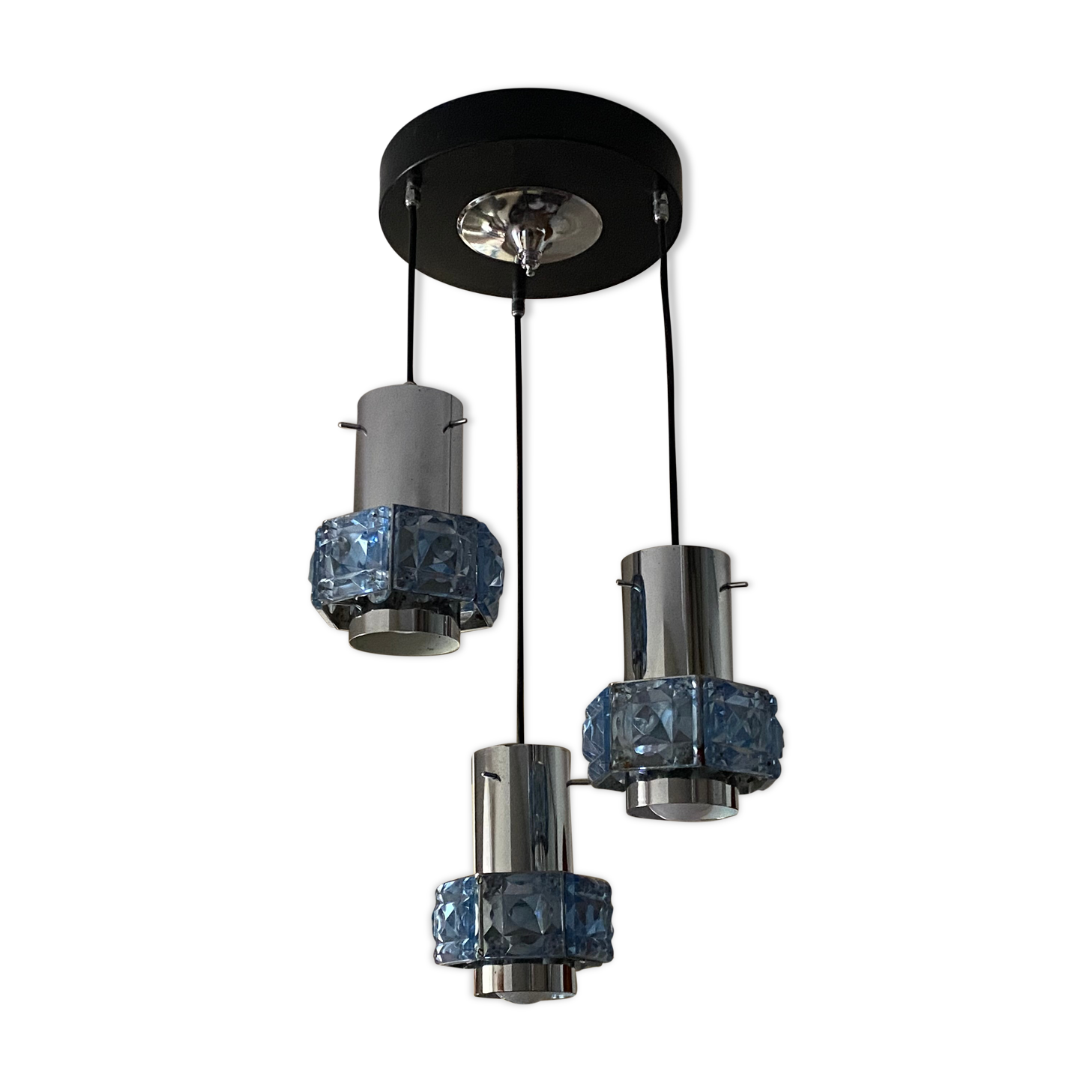 Suspension cascade 3 tubes steel and glass 1970