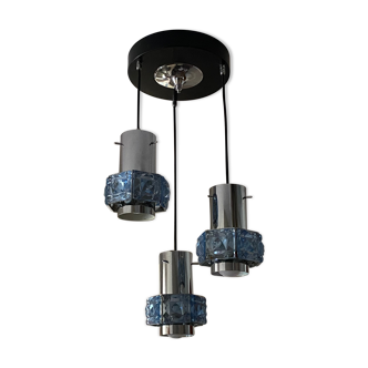 Suspension cascade 3 tubes acier et verre 1970