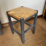 Vintage straw and wood stool
