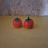 Salière et poivrière tomate en barbotine vintage