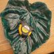 Large green enameled leaf dish