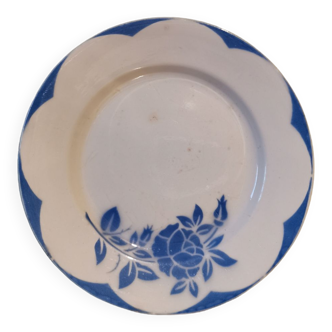 Assiette vintage Sarreguemines Digoin France motif fleur bleue corsica