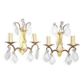 Pair of wall sconces in bronze and crystal – Empire Style – MG