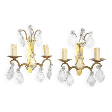 Pair of wall sconces in bronze and crystal – Empire Style – MG
