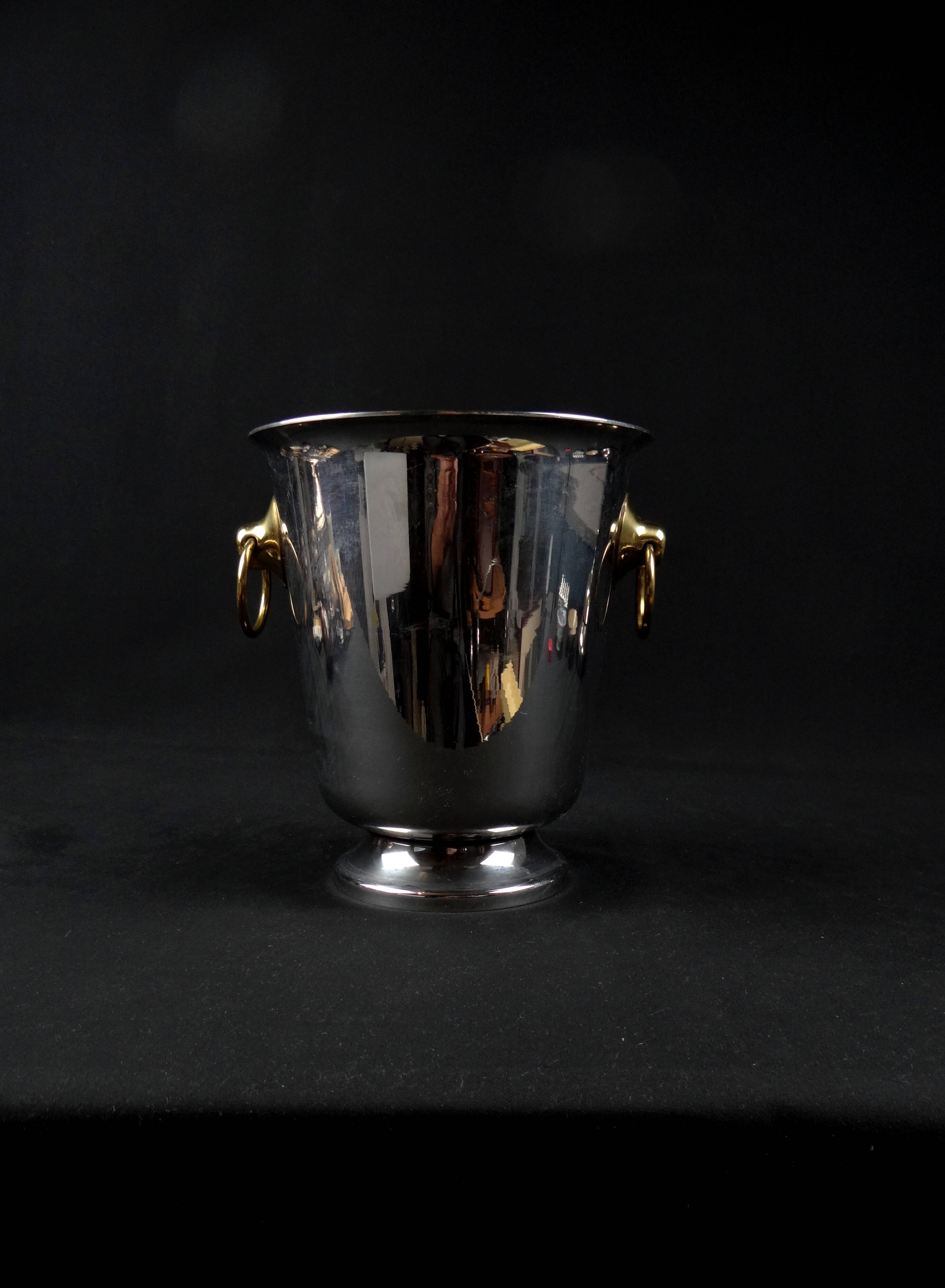 Vintage 80s silver and gold stainless steel champagne bucket by Létang Rémy