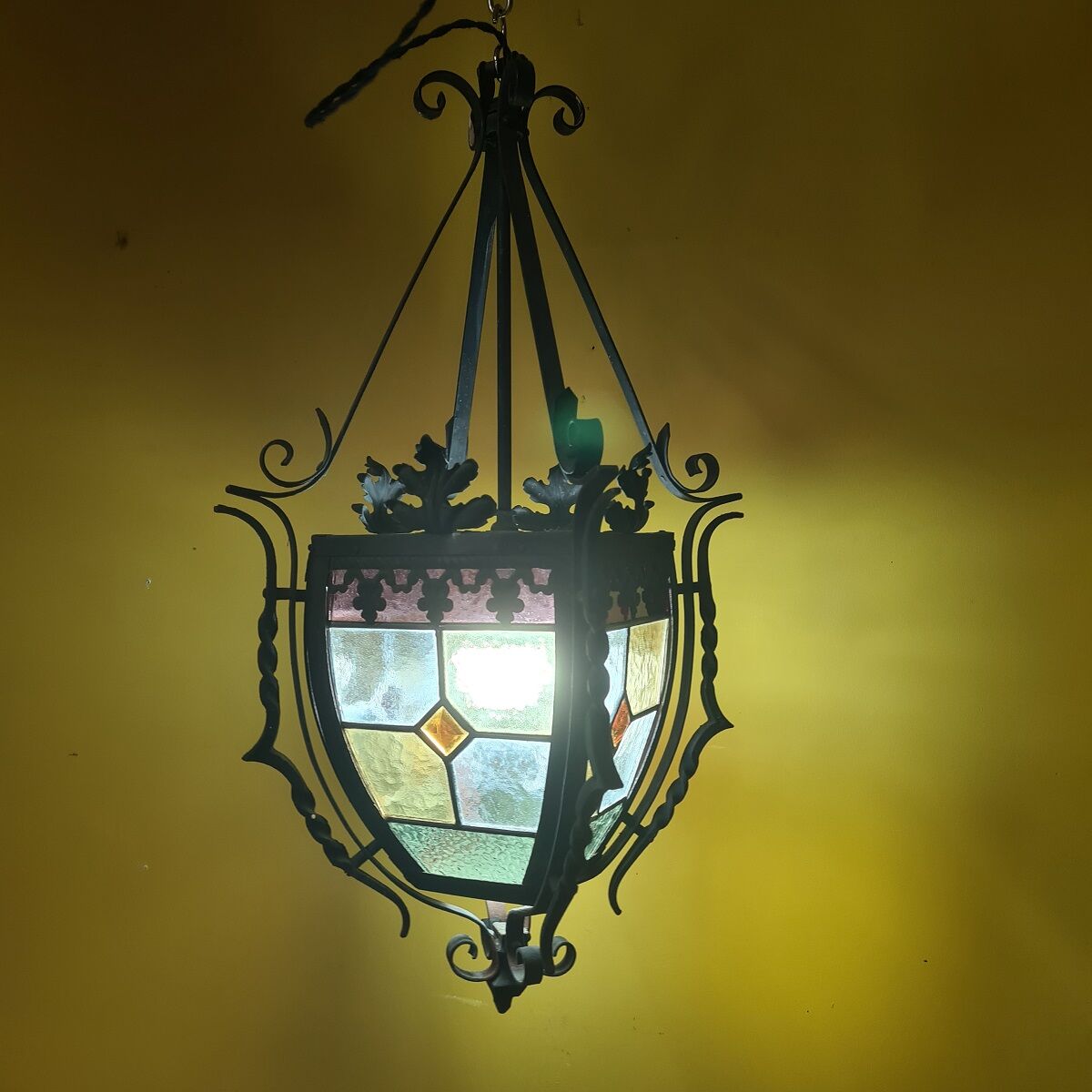 Antique french gothic style hanging lantern, from around 1900.
