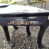 Table basse décor asiatique incrustation de nacres ancienne vintage