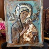 Bas relief of the Virgin and Child signed Luis Perez Calvo known as Pauli