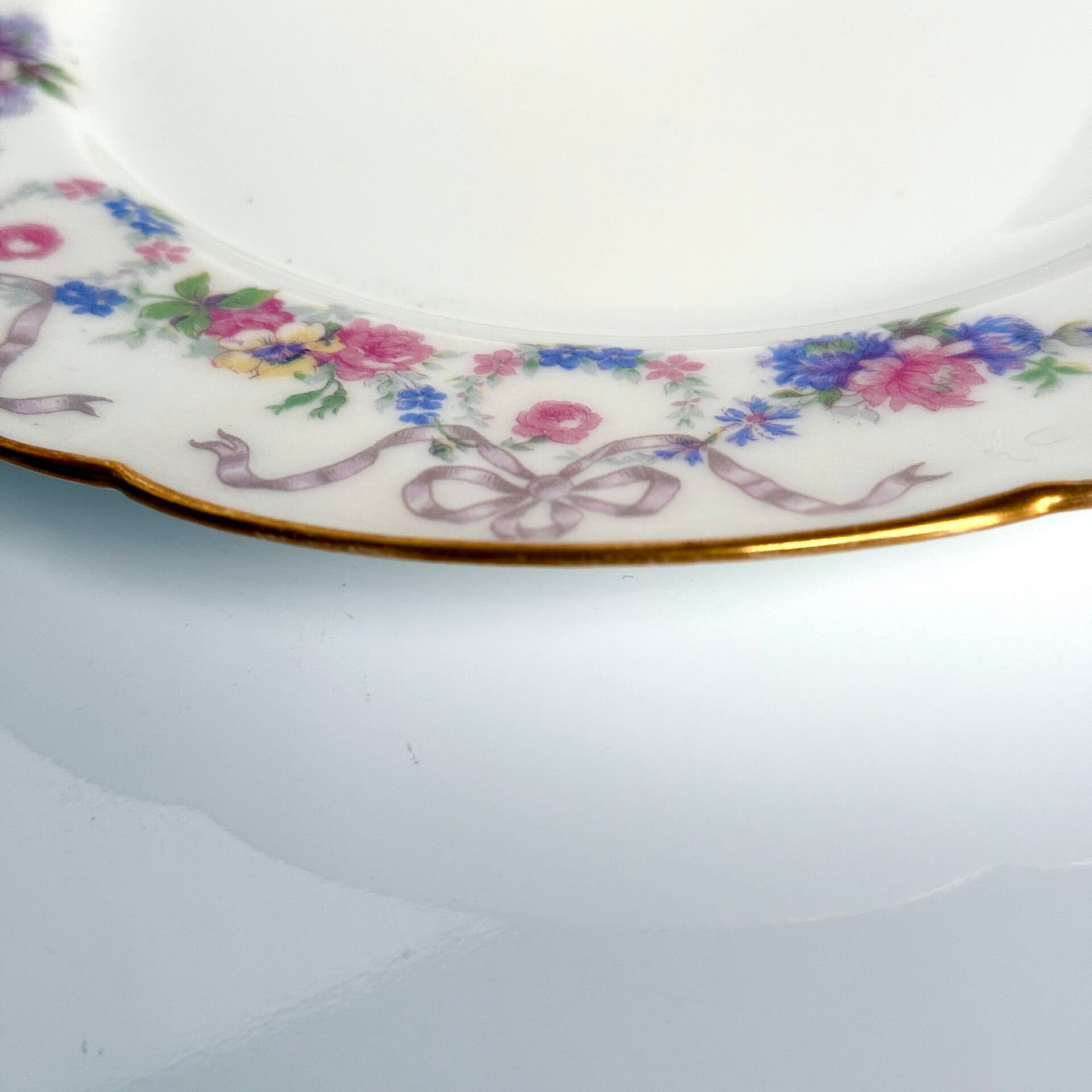 Set of 6 Limoges porcelain dessert plates with garlands and