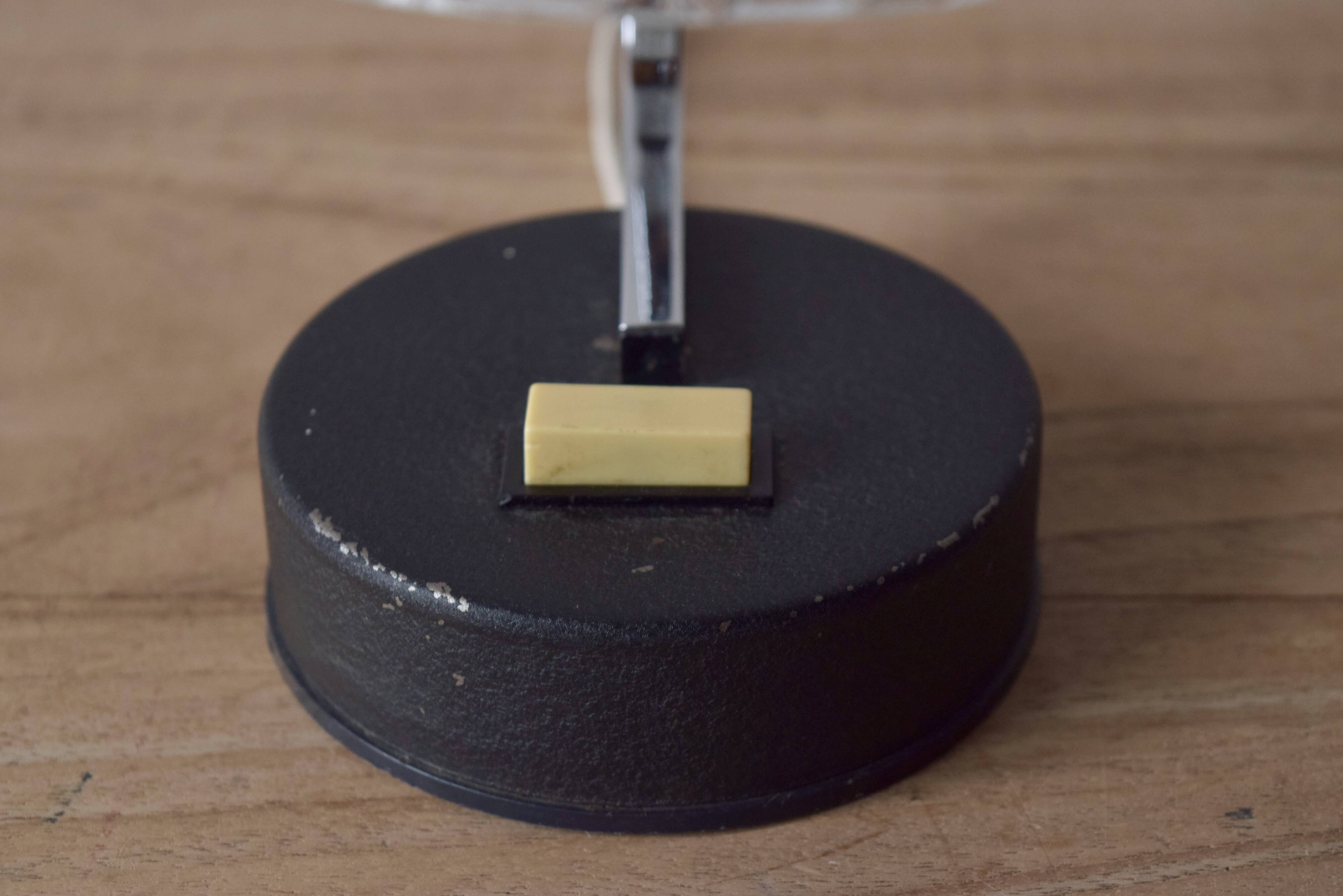 Small vintage bedside lamp in molded glass, chrome metal and steel - 1950s