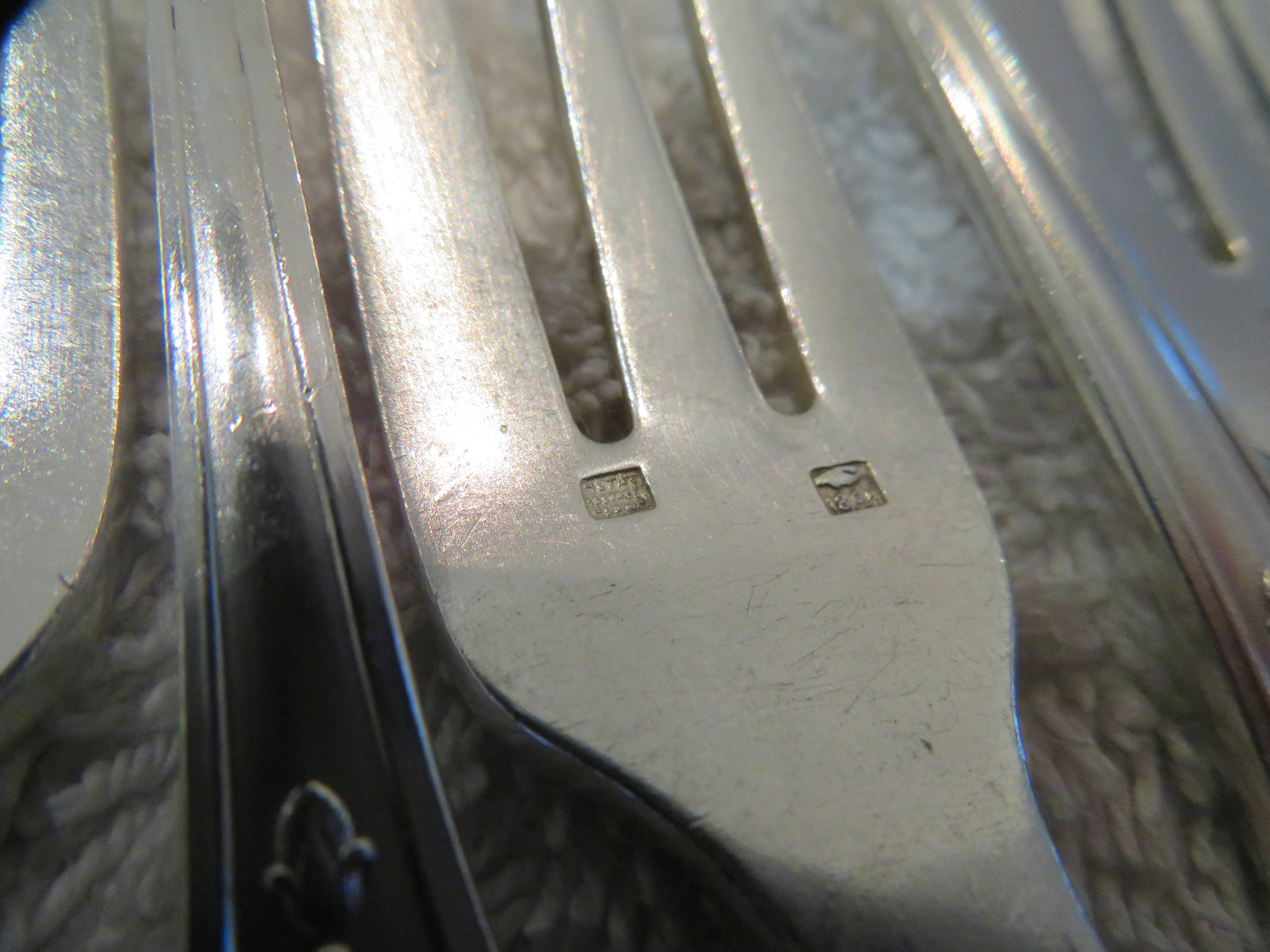 12 silver plated cake forks, goldsmith sfam, empire style