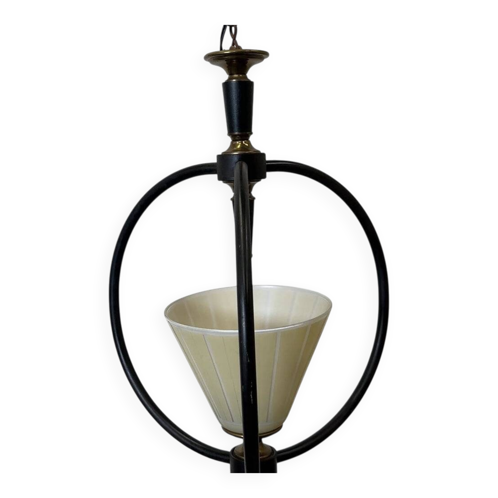 Mid-century metal and opaline pendant light, 1950s