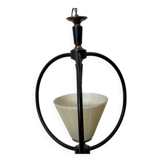 Mid-century metal and opaline pendant light, 1950s
