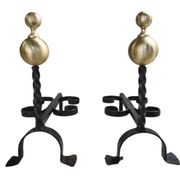 Pair of wrought iron candlesticks with cast bronze ball, 1970s.