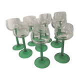 9 glasses of white wine (green feet)