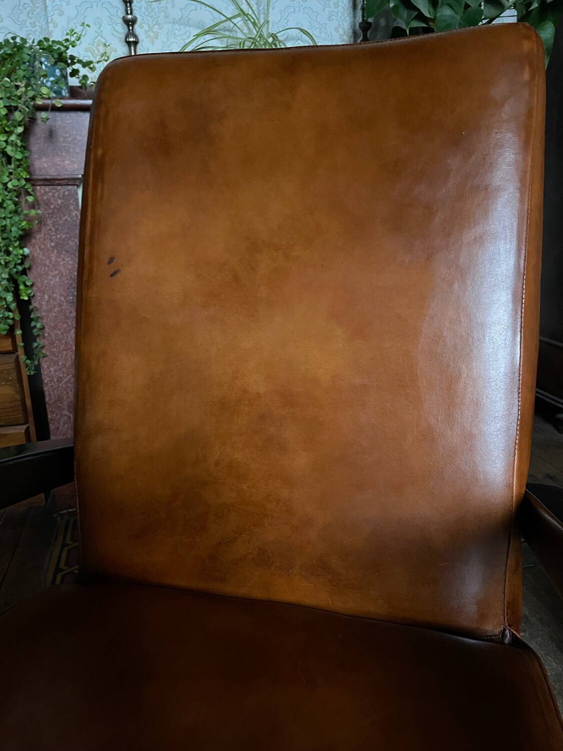 Leather and wood armchair from the 1930s - art deco - brown