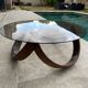 Vintage 1970s organic wood glass round coffee table