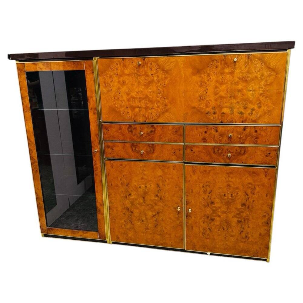 High Sideboard in Radica and Gilded Metal, 1970s