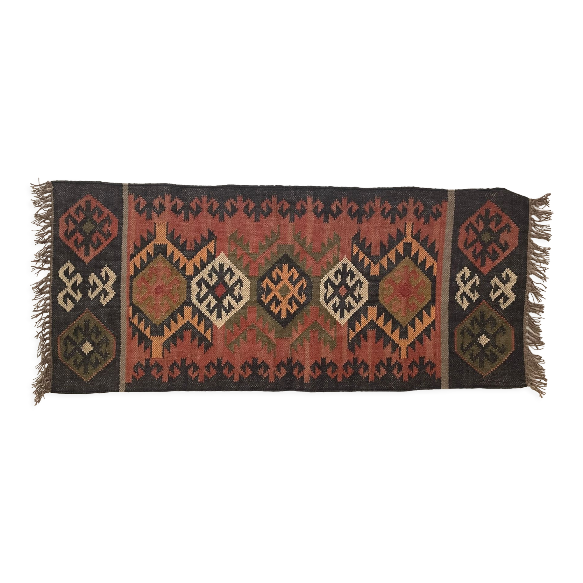 Jute and wool handwoven kilim runner