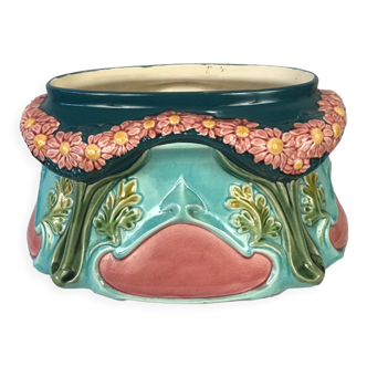 Polychrome slip planter decorated with flower garland