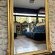 Antique Louis-Philippe mirror with a pediment, 160/93cm, gilded with gold leaf, mercury glass.