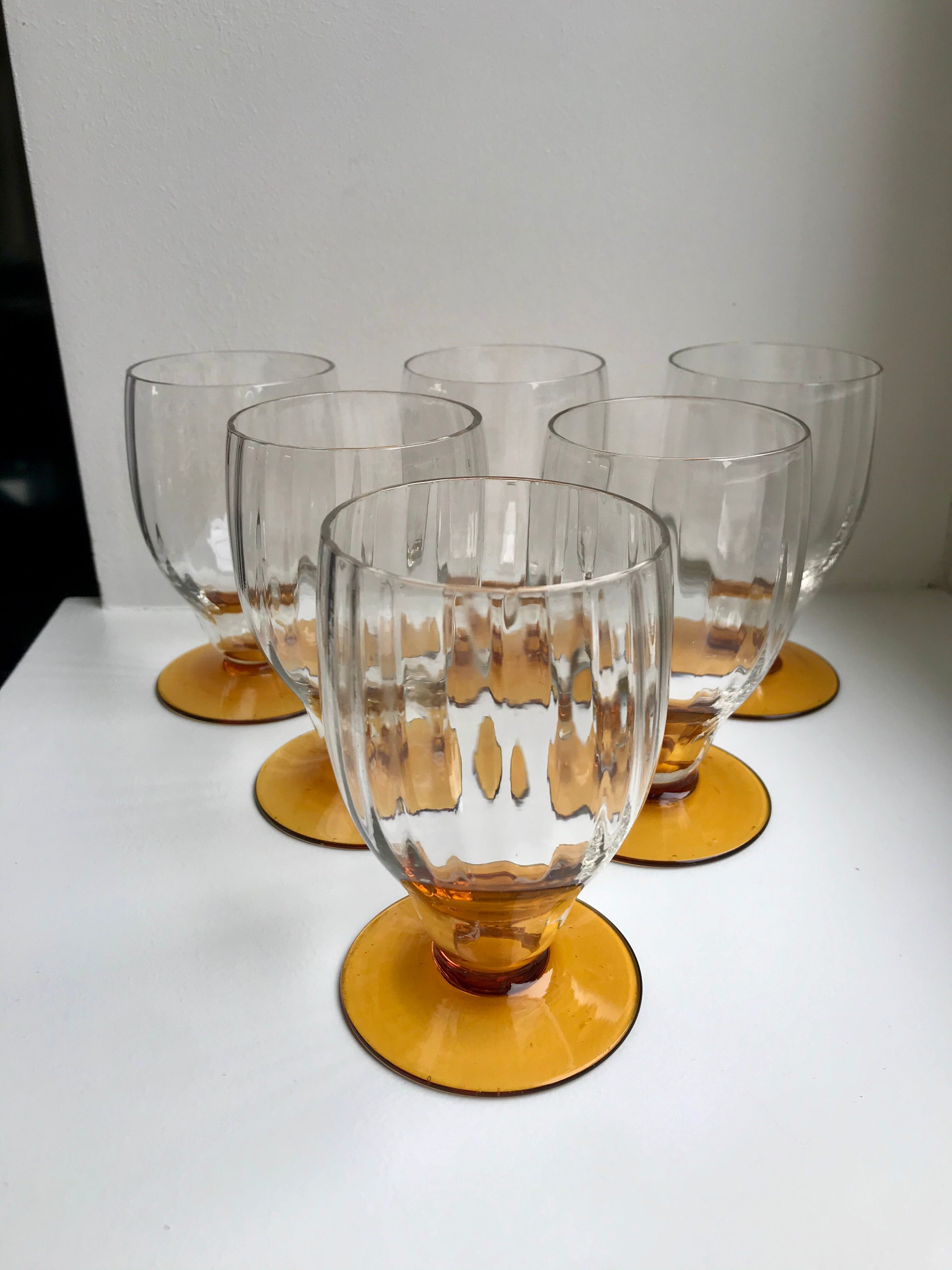 Lot de 6 verres à pieds ambré art déco années 30
